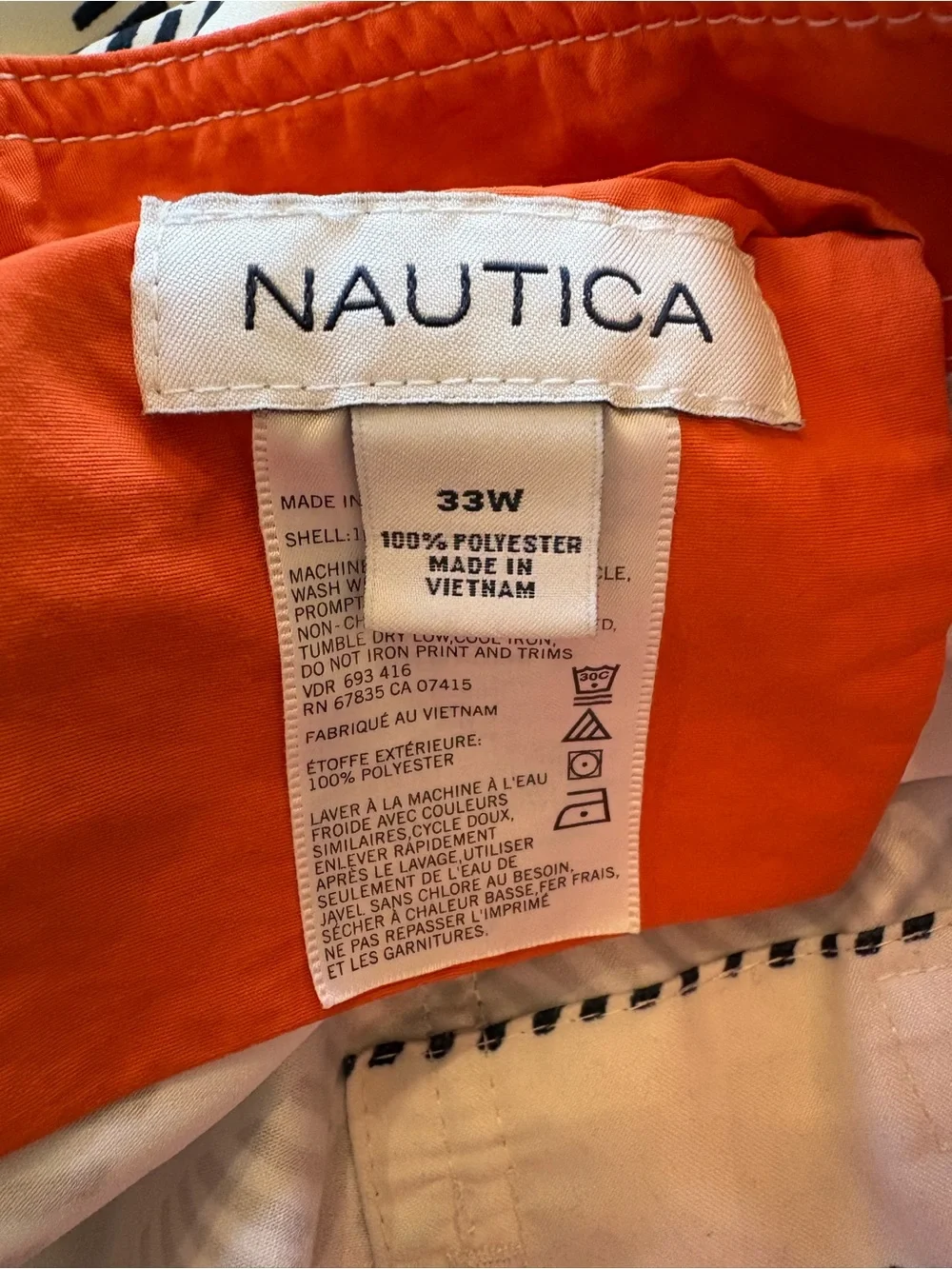 Nautica Navy Chevron Stripe Board Shorts Swim Trunks Orange Trim